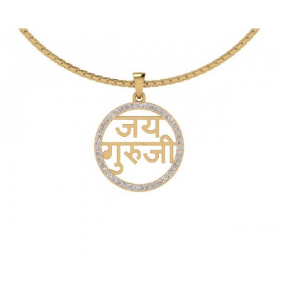 Jai Guru Ji Pendant with diamonds in 14k Gold